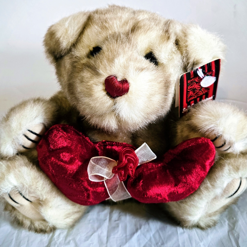 Plush Teddy Bear Holding Red Velvet Heart New 12 Inch